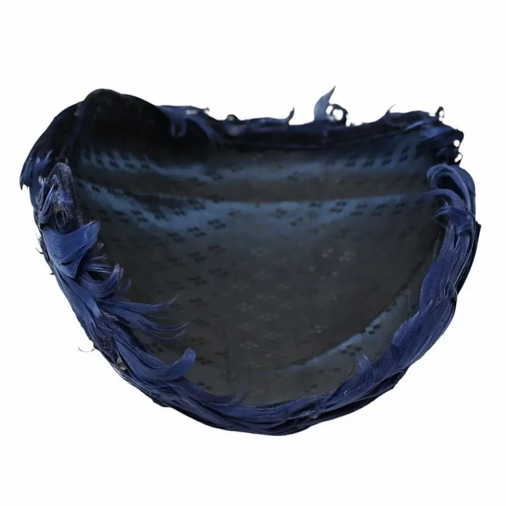 Vintage Blue Feather Cocktail Hat Rhinestone Accent Close Fitting Style -Hey Viv - Picture 6 of 7